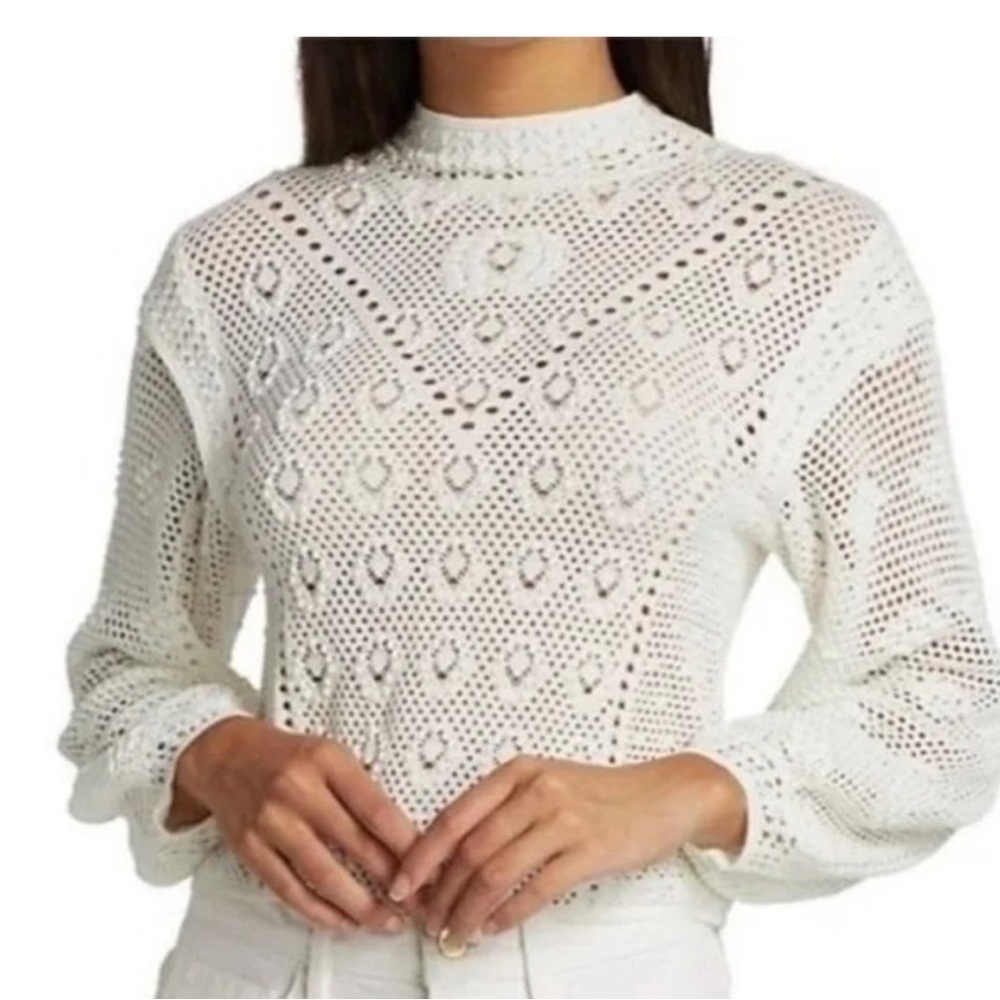 White House Black Market white Pointelle Pullover Size Small - Picture 3 of 13